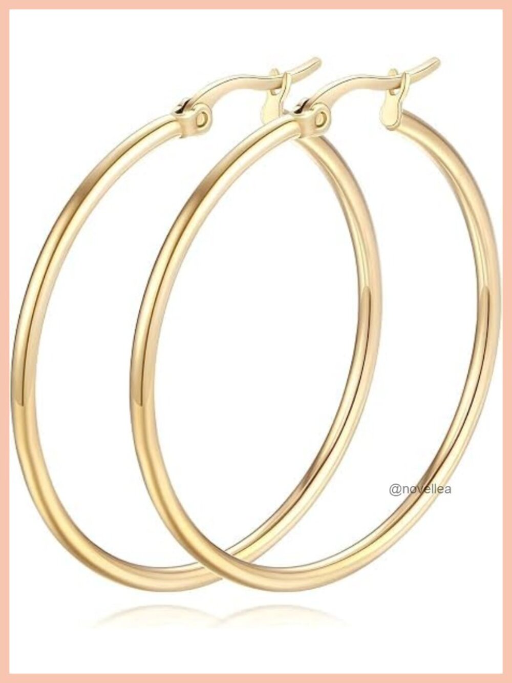 14K Gold Hoop Earrings for Women Polished Round Hoops